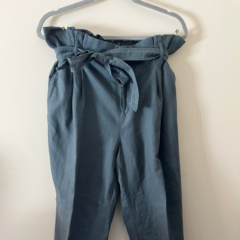 The Loft Linen Cotton Blend Pants Paperbag Style Waist Steele Blue Large L